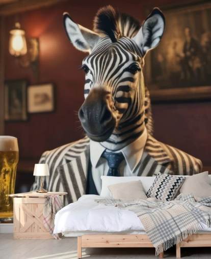 divertido mural de papel pintado personalizable llamado Zebra with a Pint 
