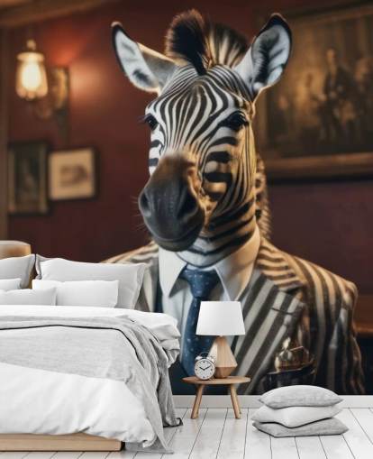 aanpasbare grappige behangmuurschildering genaamd Zebra with a Pint 