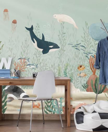 bonito mural de papel pintado de vida marina 