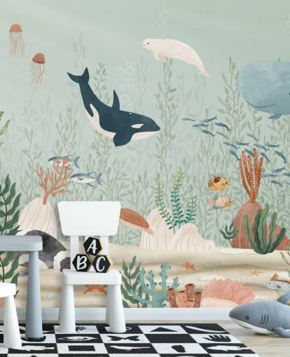 söpö sealife tapetti seinämaalaus 