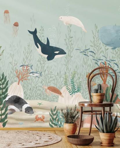 sød Sealife tapet vægmaleri 