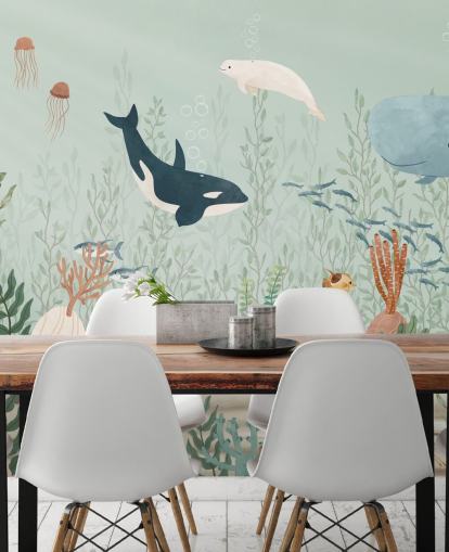 bonito mural de papel pintado de vida marina 