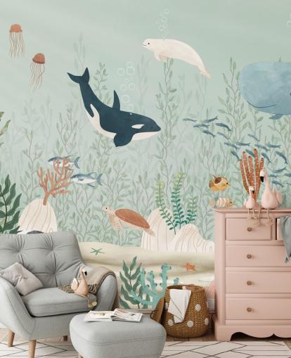 cute sealife wallpaper mural 