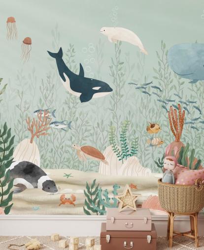 søt sealife tapet veggmaleri 