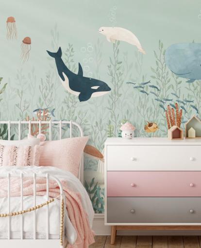 bonito mural de papel pintado de vida marina 