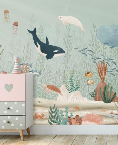 bonito mural de papel pintado de vida marina 