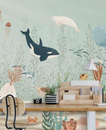 bonito mural de papel pintado de vida marina 