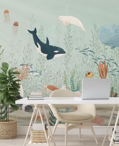 bonito mural de papel pintado de vida marina 