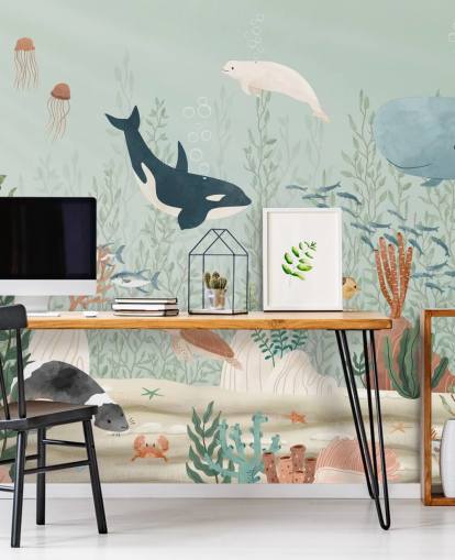 söpö sealife tapetti seinämaalaus söpö sealife tapetti seinämaalaus