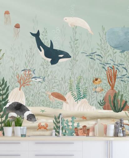 bonito mural de papel pintado de vida marina 