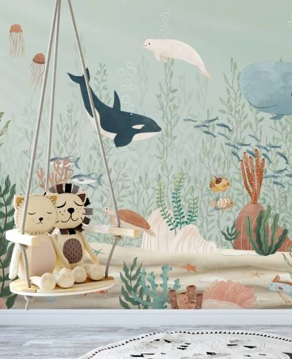 söpö sealife tapetti seinämaalaus 