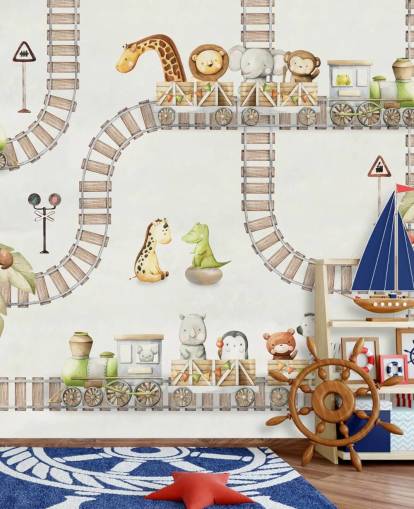 cute animals and trains kids mural cute animals and trains kids mural