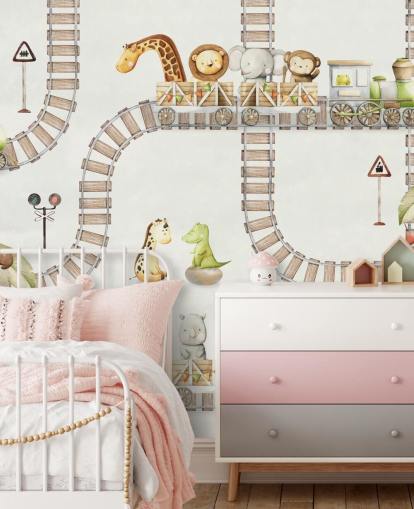 cute animals and trains kids mural cute animals and trains kids mural