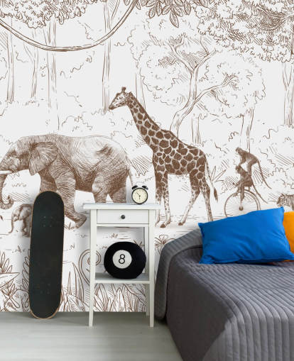 Décoration murale pour enfants avec animaux de la jungle en marron