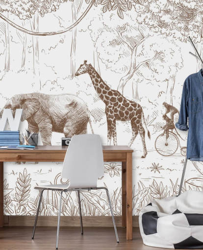 Wandbild mit Dschungeltieren für Kinder, braun