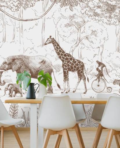 Wandbild mit Dschungeltieren für Kinder, braun