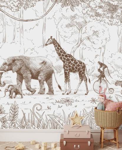 Wandbild mit Dschungeltieren für Kinder, braun