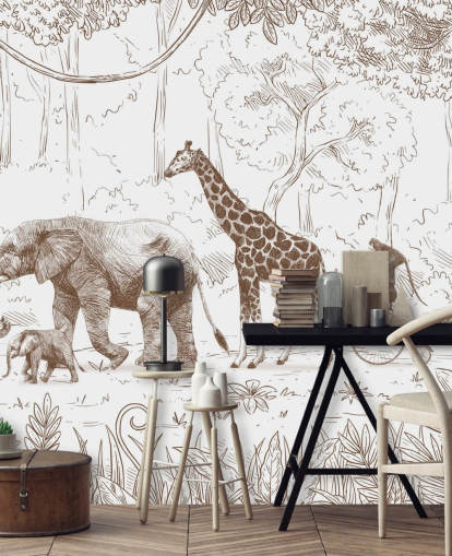 Décoration murale pour enfants avec animaux de la jungle en marron