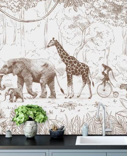 Décoration murale pour enfants avec animaux de la jungle en marron