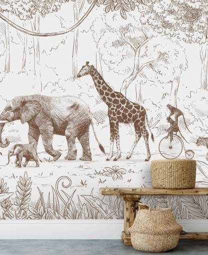 Décoration murale pour enfants avec animaux de la jungle en marron