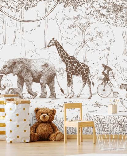 Décoration murale pour enfants avec animaux de la jungle en marron