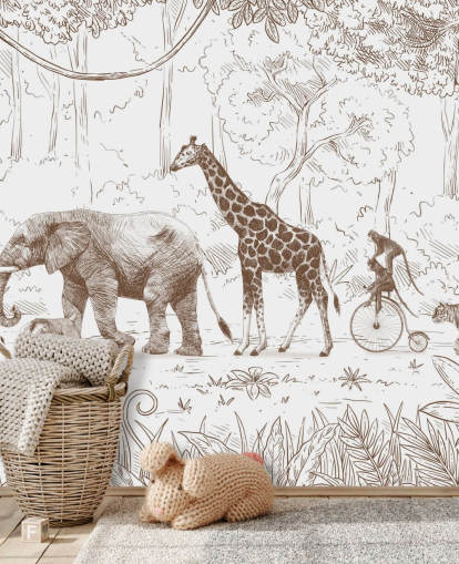 Wandbild mit Dschungeltieren für Kinder, braun