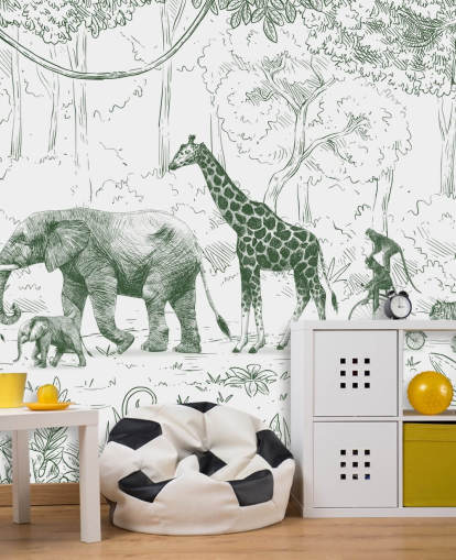 Décoration murale en forme d'animaux de la jungle pour enfants en vert