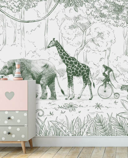 murale verde con animali della giungla per bambini murale verde con animali della giungla per bambini