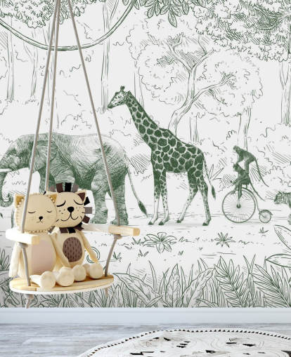 mural de pared de animales de la jungla para niños en verde mural de pared de animales de la jungla para niños en verde
