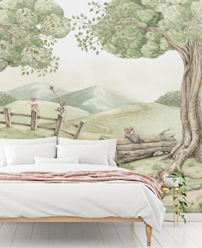 kids landscape mural with mouse family