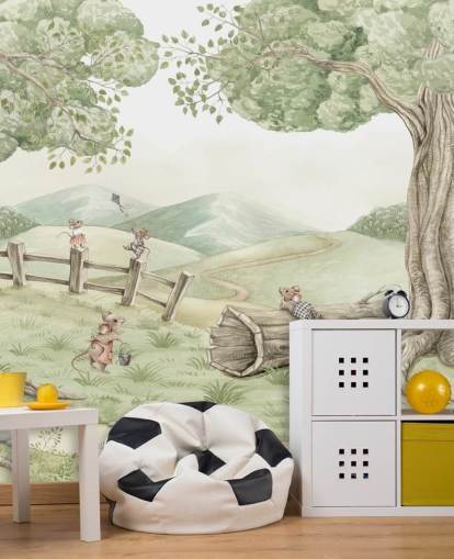 Landschaftswandbild für Kinder mit Mäusefamilie