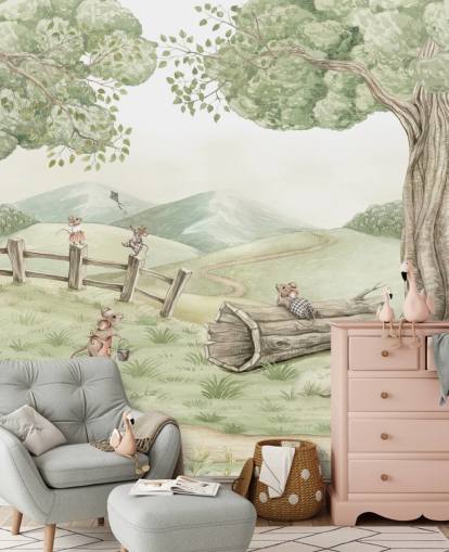 murale con paesaggio per bambini con famiglia di topi murale con paesaggio per bambini con famiglia di topi