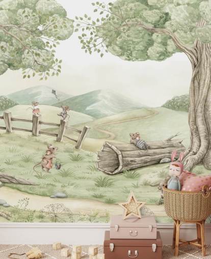 murale con paesaggio per bambini con famiglia di topi murale con paesaggio per bambini con famiglia di topi