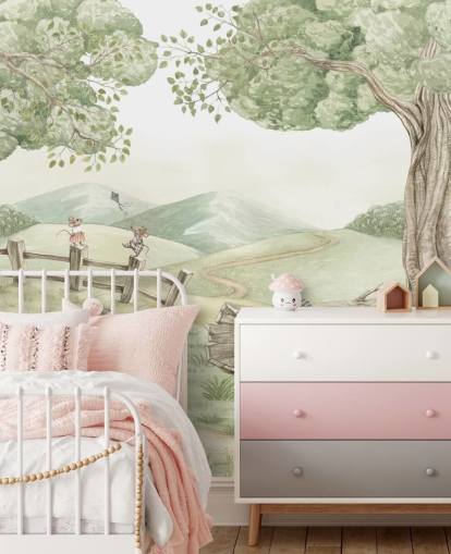 mural de paisagem infantil com família de ratos