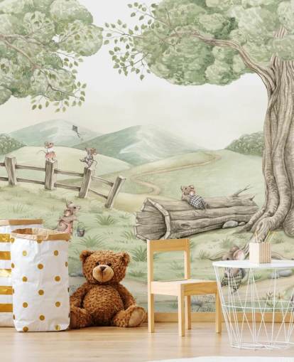 mural de paisaje infantil con familia de ratones mural de paisaje infantil con familia de ratones