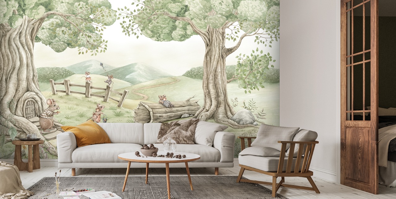 Mouse Family Wall Mural By Kikki Belle | Wallsauce UK