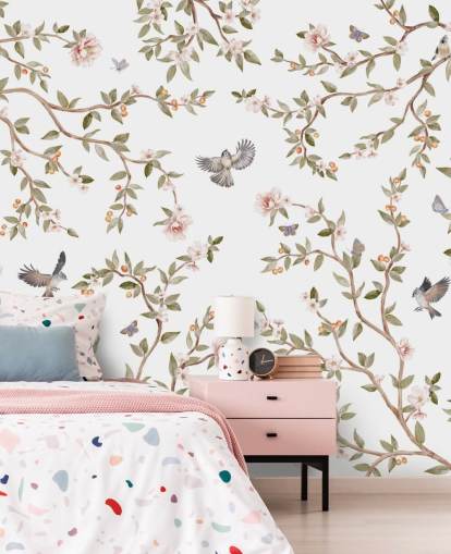 chinoiserie tapetti seinämaalaus ruusuilla ja linnuilla chinoiserie tapetti seinämaalaus ruusuilla ja linnuilla