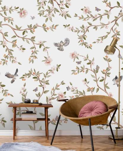 papier peint mural chinoiserie avec des roses et des oiseaux papier peint mural chinoiserie avec des roses et des oiseaux