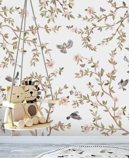 papier peint mural chinoiserie avec des roses et des oiseaux papier peint mural chinoiserie avec des roses et des oiseaux