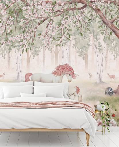 unicorns in forest wallpaper mural unicorns in forest wallpaper mural