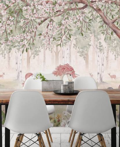 unicorns in forest wallpaper mural