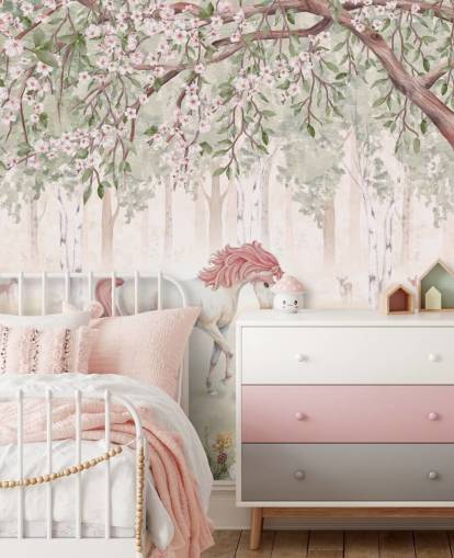 unicorns in forest wallpaper mural