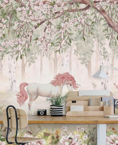 mural de papel pintado de unicornios en el bosque mural de papel pintado de unicornios en el bosque
