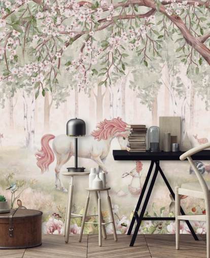 unicorns in forest wallpaper mural unicorns in forest wallpaper mural