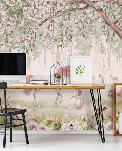 unicorns in forest wallpaper mural