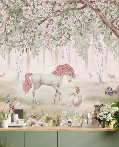 unicorns in forest wallpaper mural unicorns in forest wallpaper mural