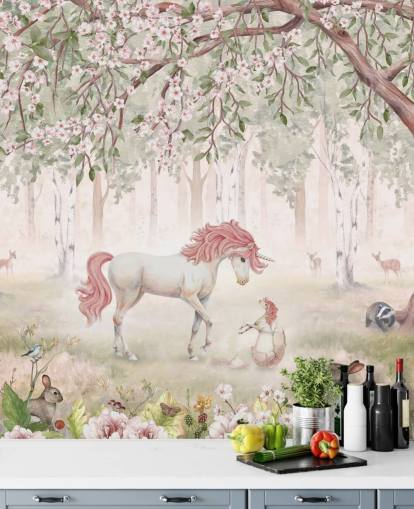 unicorns in forest wallpaper mural unicorns in forest wallpaper mural