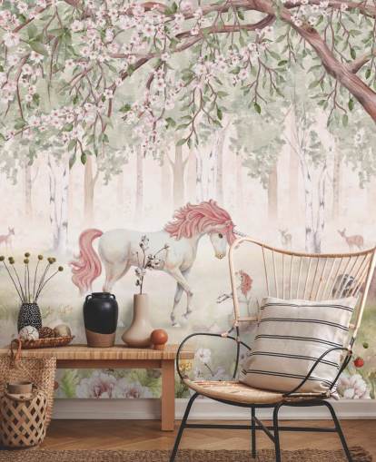 unicorns in forest wallpaper mural