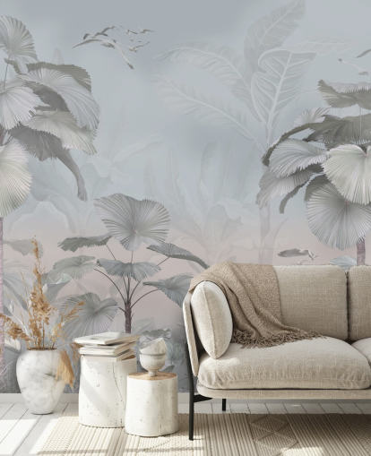 mural de papel pintado de jungla tormentosa