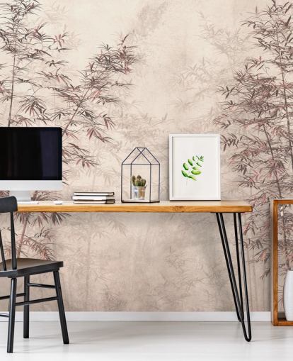 mural de parede de papel de parede de bambu oriental personalizável